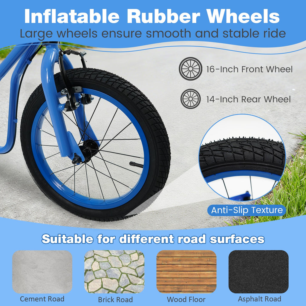 Youth Scooter with Adjustable Handlebar and 16/14-Inch Inflatable Wheels for Age 8+ Years Old