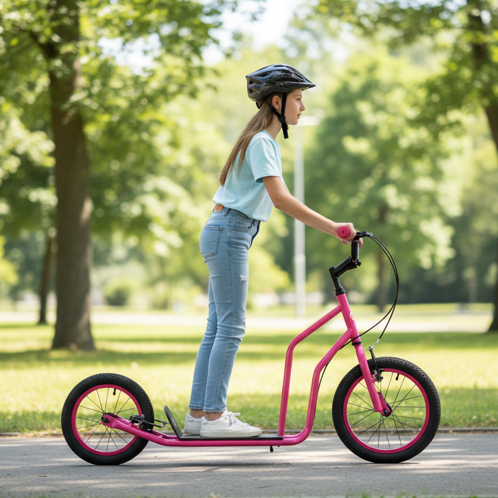 Youth Scooter with Adjustable Handlebar and 16/14-Inch Inflatable Wheels for Age 8+ Years Old