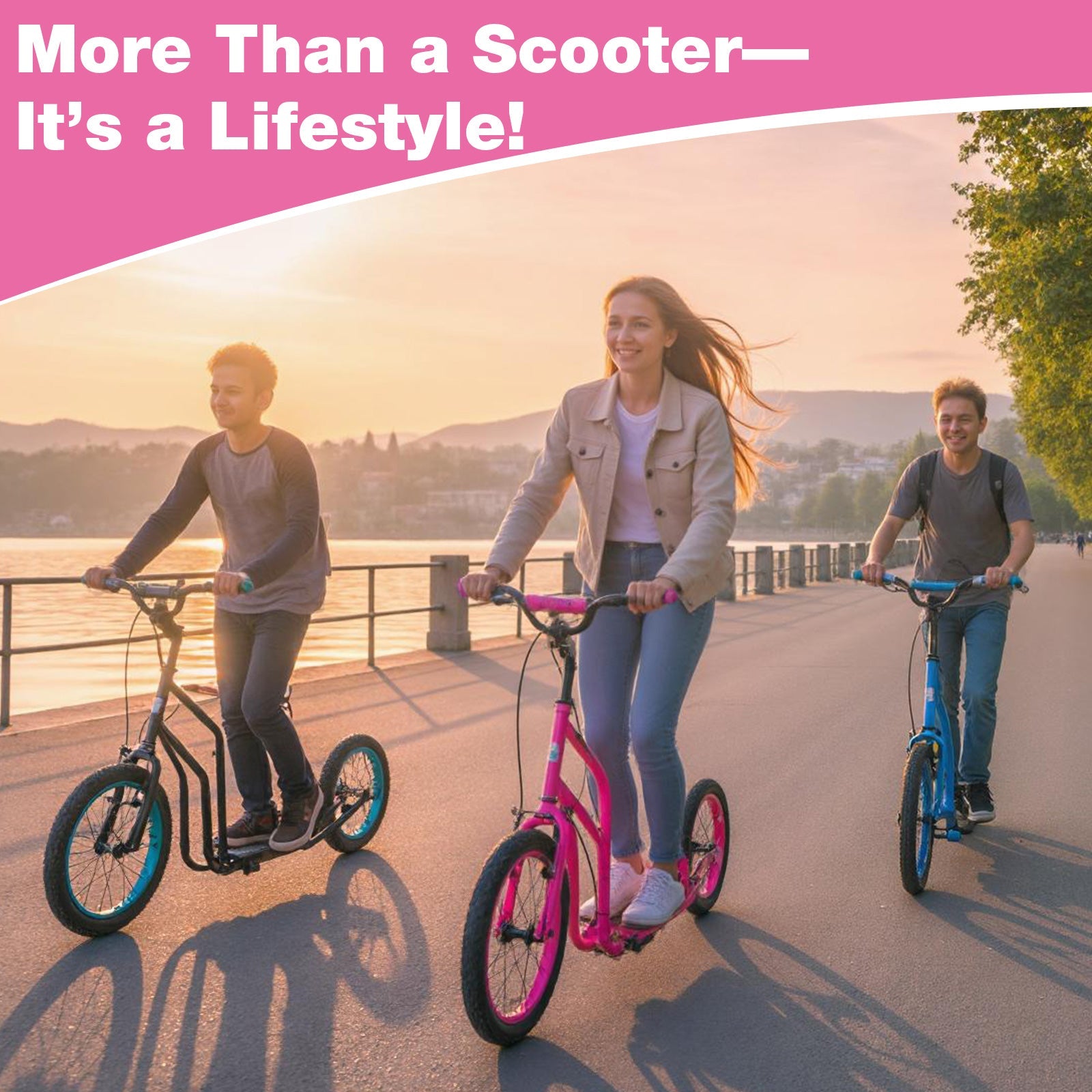 Youth Scooter with Adjustable Handlebar and 16/14-Inch Inflatable Wheels for Age 8+ Years Old
