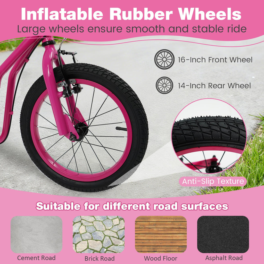 Youth Scooter with Adjustable Handlebar and 16/14-Inch Inflatable Wheels for Age 8+ Years Old