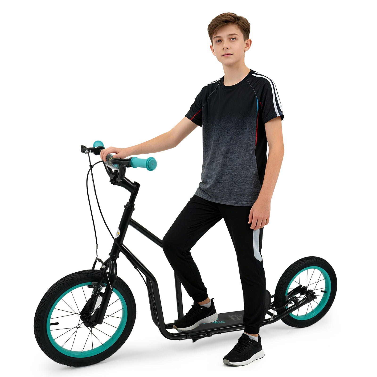 Youth Scooter with Adjustable Handlebar and 16/14-Inch Inflatable Wheels for Age 8+ Years Old