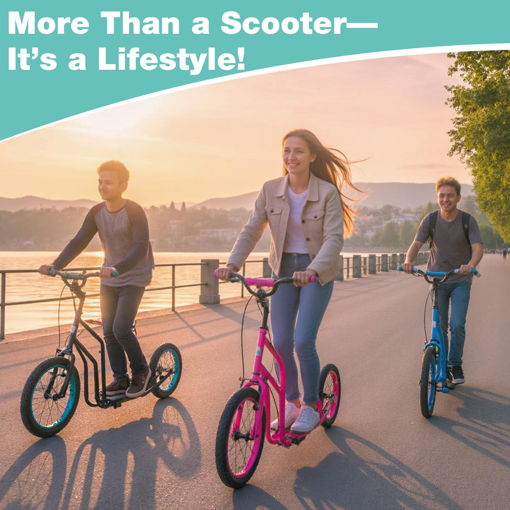 Youth Scooter with Adjustable Handlebar and 16/14-Inch Inflatable Wheels for Age 8+ Years Old
