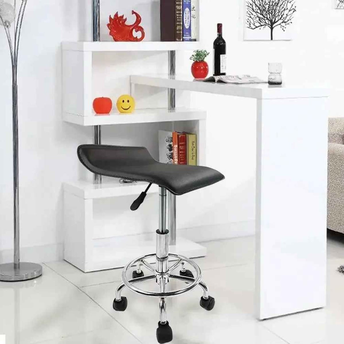 Height-Adjustable Rolling Stool with Footrest
