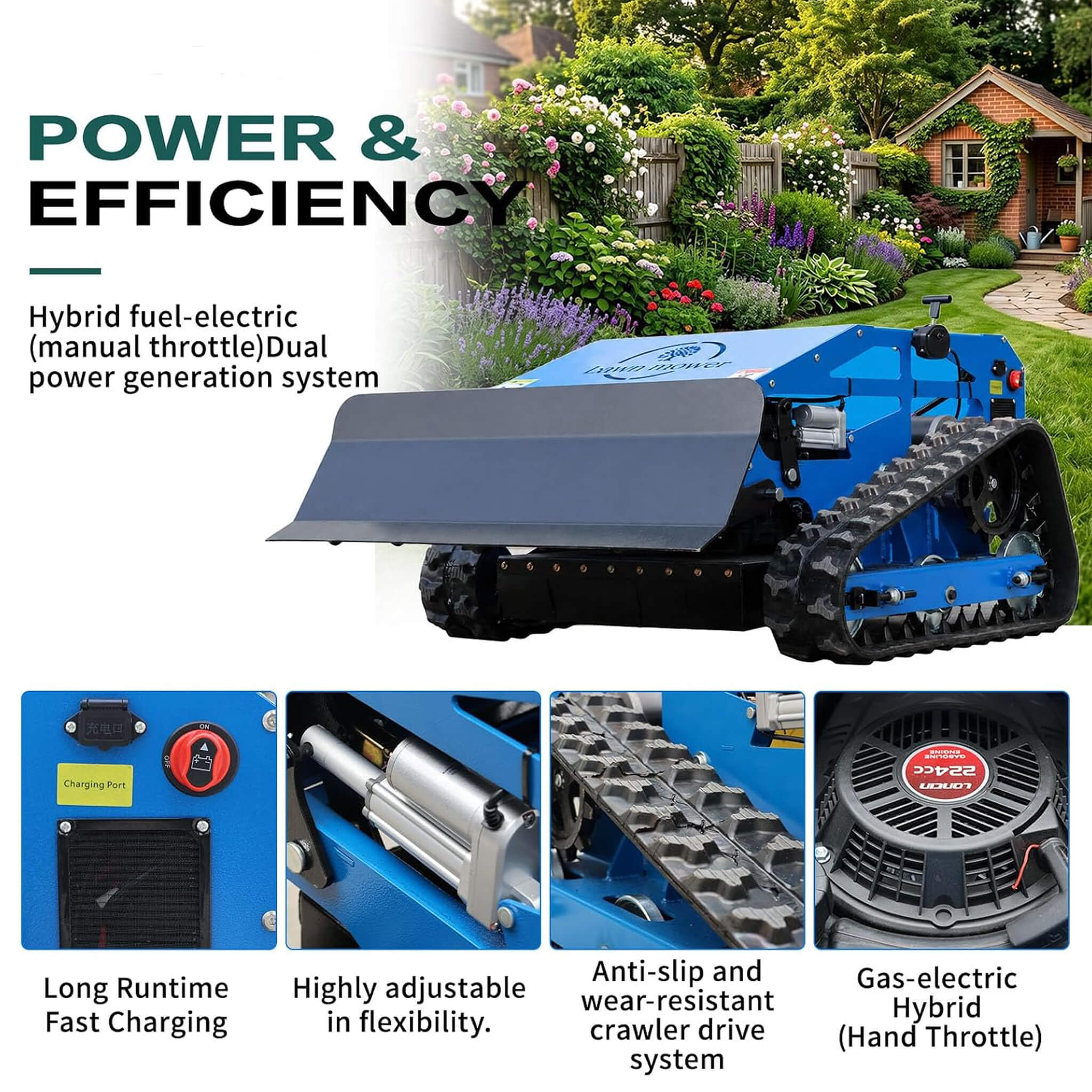 Heavy-Duty 9HP Remote-Controlled Track Gas Lawn Mower With Snow Plow (SAK71268)