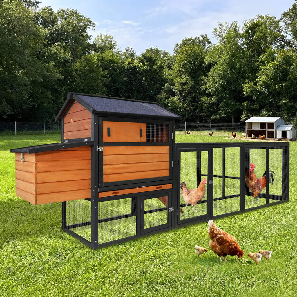 Large 114-Inch Outdoor Wooden Chicken Coop With Run And Nesting Box (SAK83516)