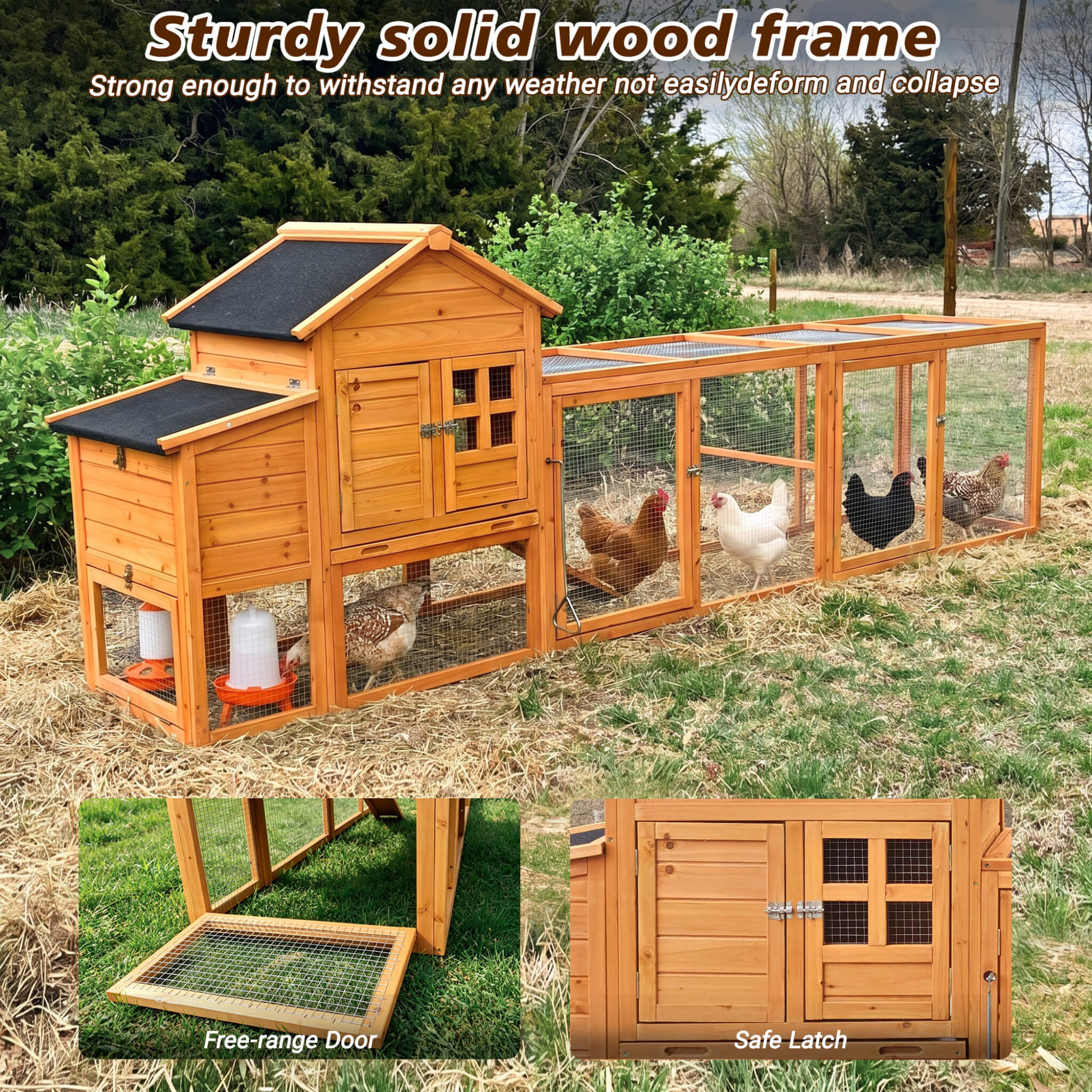Large 122-Inch Chicken Coop With Run, Nest Box & Removable Tray For 4-6 Hens (SAK19542)