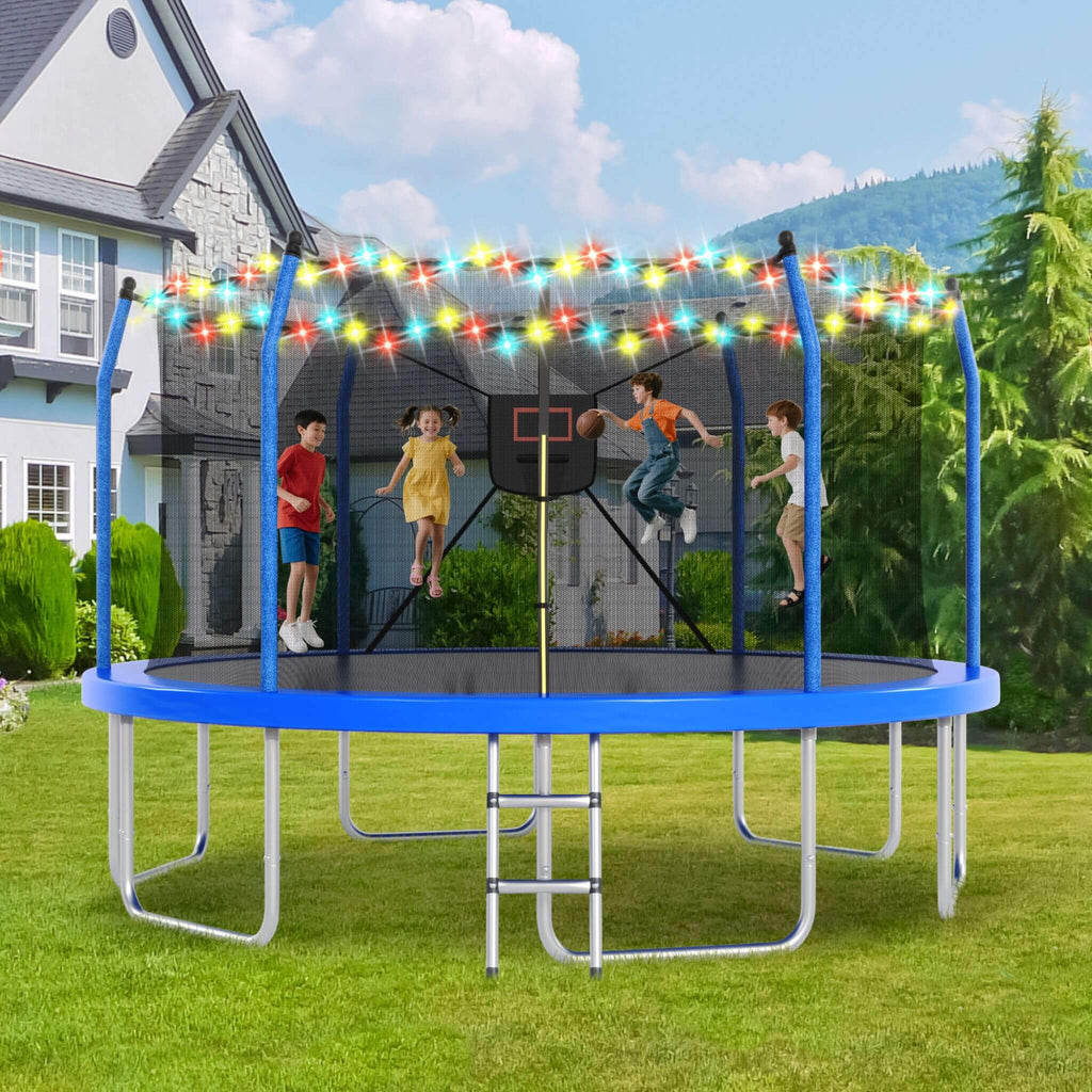 Outdoor Trampoline With LED Lights And Basketball Hoop (SAK69305)