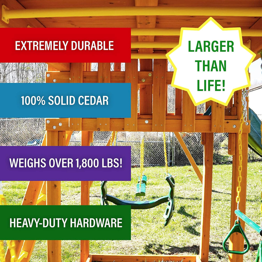 Premium Cedar Wood Tree House Swing Set With Clubhouse, Wave Slide And Spiral Slide (SAK29581)