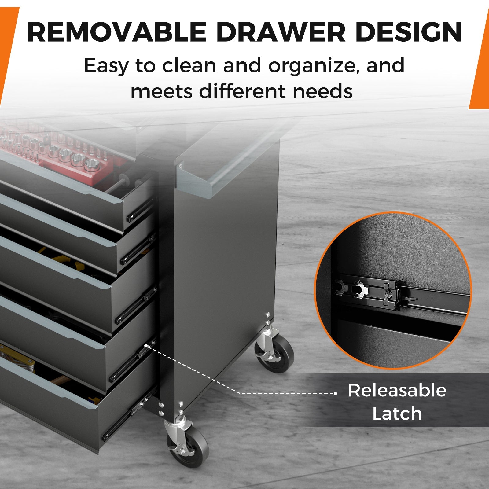 5-Drawer Tool Storage Cabinet with Hanging Holes and Central Keyed Locking System-Black