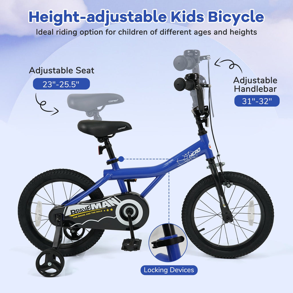 16 Inch Kids Bike with Helmet Protective Set Dark Blue