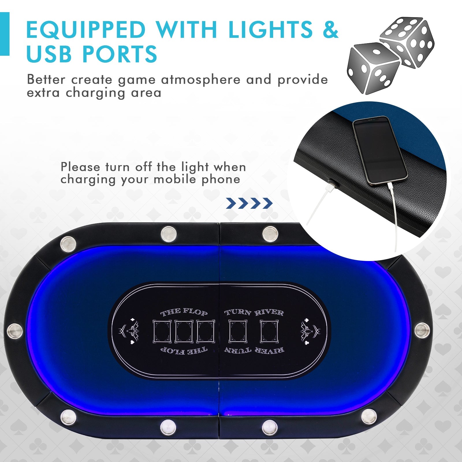 Foldable 10-Player Poker Table with LED Lights and USB Ports Ideal for Texas Casino